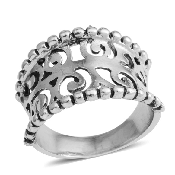 Jewelry - Silvertone Openwork Concave Ring
